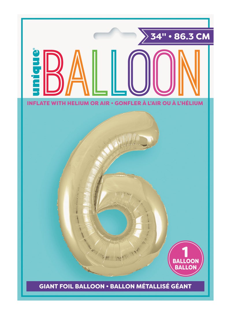 Unique 34" Gold Foil Number 6 Balloon - Image 3