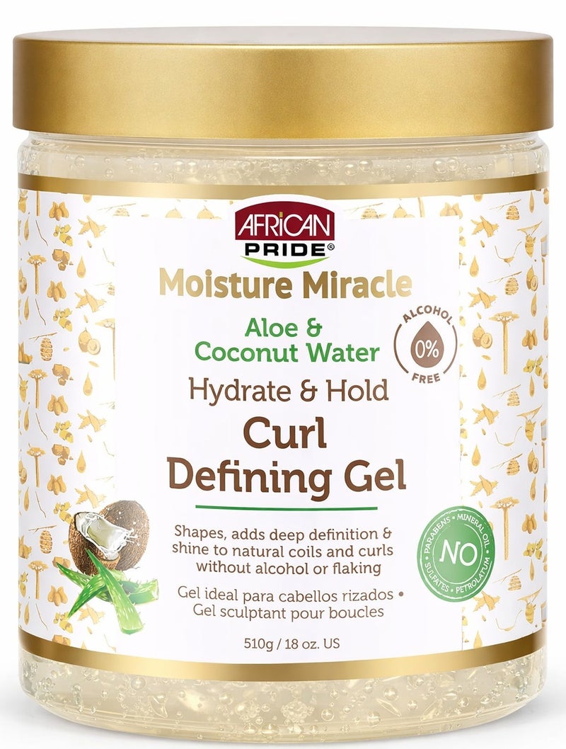 African Pride Moisture Miracle Aloe & Coconut Water Hydrate & Hold Curl Defining Gel 510g | Curl Styling Gel for Coils & Curls, Frizz Control, Shine, Soft Hold - Image 1