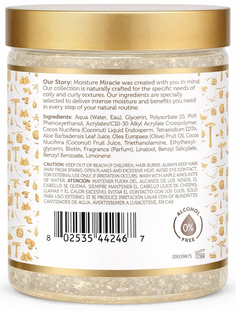 African Pride Moisture Miracle Aloe & Coconut Water Hydrate & Hold Curl Defining Gel 510g | Curl Styling Gel for Coils & Curls, Frizz Control, Shine, Soft Hold - Image 2