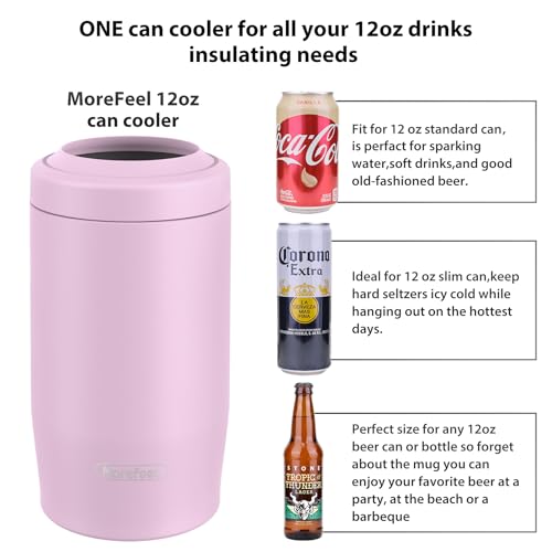 MoreFeel 4-in-1 Skinny Can Cooler Double Wall Stainless Steel Insulated Can Holder,Can Coozie, Works With 12 Oz Slim Can,Standard Cans,Beer Bottles & As Pint Cups (Pink) - Image 3