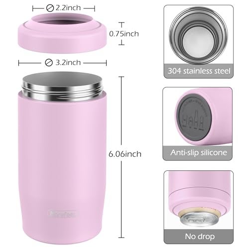 MoreFeel 4-in-1 Skinny Can Cooler Double Wall Stainless Steel Insulated Can Holder,Can Coozie, Works With 12 Oz Slim Can,Standard Cans,Beer Bottles & As Pint Cups (Pink) - Image 4
