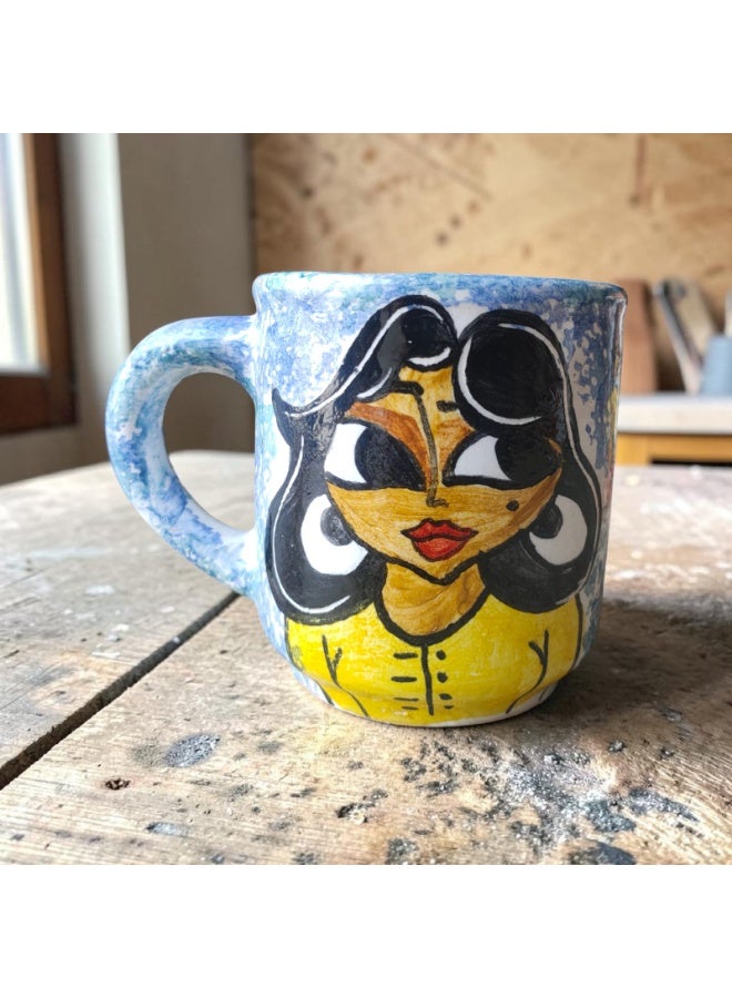 color zone pottery 200ml mug with a unique engraved design, microwave safe, handmade from pottery - Image 1