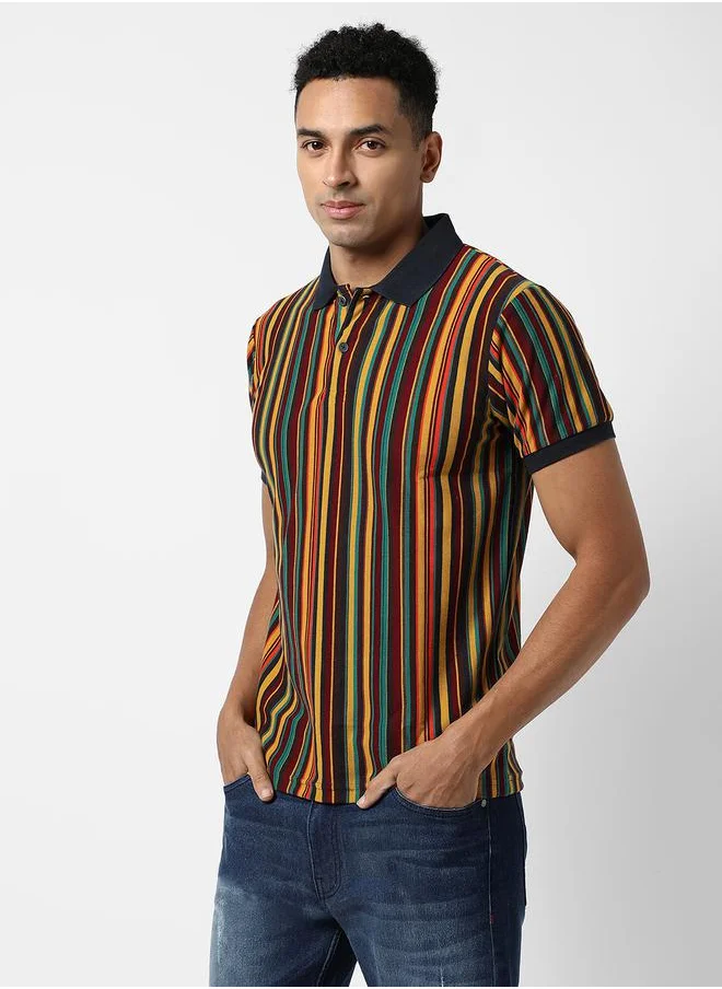 Campus Sutra Multi Striped Regular Fit Polo by Styli
