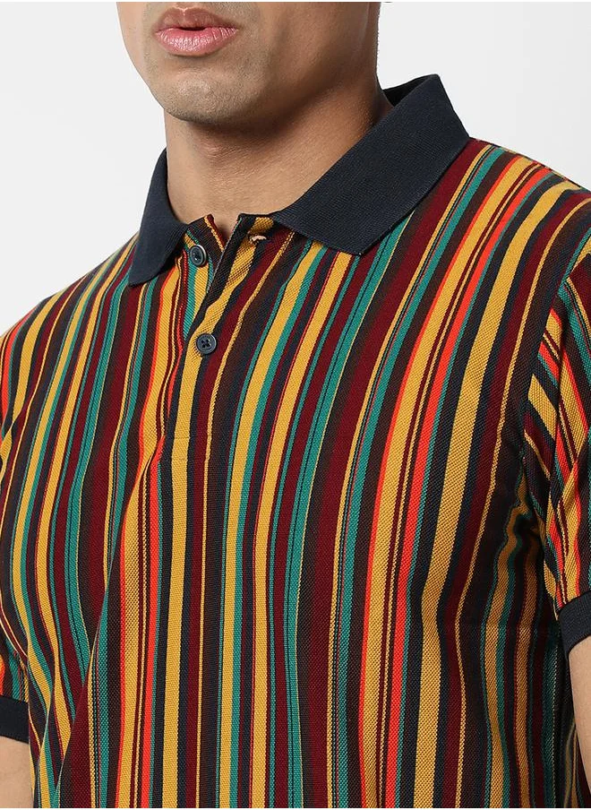 Campus Sutra Multi Striped Regular Fit Polo