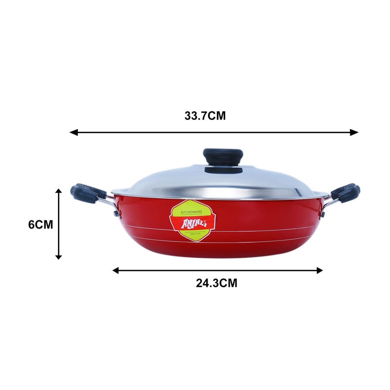 Anjali Non-Stick Dosa Tawa, Fry Pan and Kadai, 30 X Cm, Set of 3, Maroon - Image 4