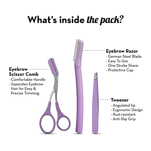 Plush 3-in-1 Professional Eyebrow Grooming Kit | Eyebrow Razor + Eyebrow Scissor Comb + Tweezer | For Instant & Painless Hair Removal At Home or On The Go | Precise & Safe Eyebrow Grooming Set - Image 2