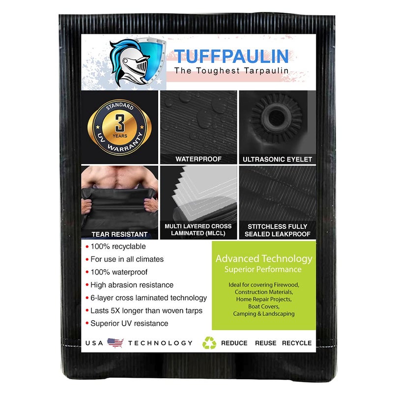 TUFFPAULIN TUFFPAULIN 30FT X 30FT 150 GSM Black Heavy Duty Tarpaulin Tirpal Tadpatri Tharpai Thadika Extra Strong Eyelets UV Resistant 100 Waterproof Virgin 6 Layer MLCL 3D Rib Technology1 No  - Image 2