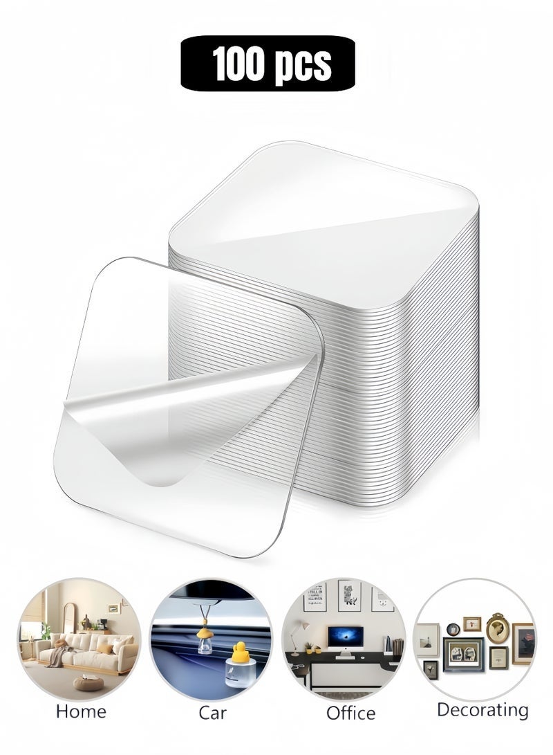 100 Pcs Double Sided Adhesive Pads, Two Sided Precut Squares Tape, Nano Gel Clear,Sticky Tack Double Sided Tape For Walls Hanging,Mounting Waterproof 2.4inch Double Sided Sticker Super Strong Heavy Duty Washable Sticky Patch Walls Hanging Nano Gel for DIY Craft Home Office - Image 1