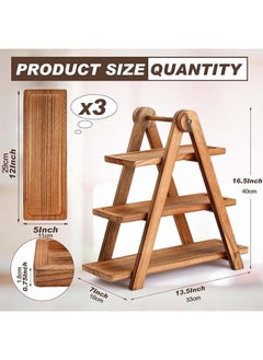 L&E 4 Pack Wood 3 Tier Serving Tray Set 3 Tiered Cupcake Stand and 3 Pcs Wood Tray Rectangle Serving Platter Wooden Farmhouse Tiered Tray for Birthday Party Baby Shower Tray Decor  - Image 3