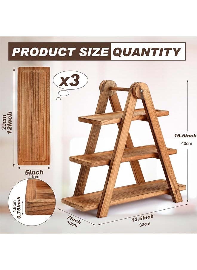L&E 4 Pack Wood 3 Tier Serving Tray Set 3 Tiered Cupcake Stand and 3 Pcs Wood Tray Rectangle Serving Platter Wooden Farmhouse Tiered Tray for Birthday Party Baby Shower Tray Decor  - Image 3