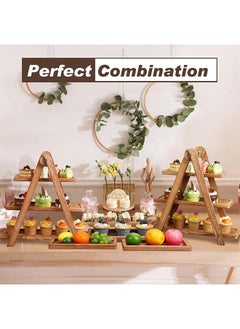 L&E 4 Pack Wood 3 Tier Serving Tray Set 3 Tiered Cupcake Stand and 3 Pcs Wood Tray Rectangle Serving Platter Wooden Farmhouse Tiered Tray for Birthday Party Baby Shower Tray Decor  - Image 4