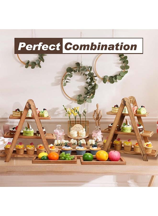L&E 4 Pack Wood 3 Tier Serving Tray Set 3 Tiered Cupcake Stand and 3 Pcs Wood Tray Rectangle Serving Platter Wooden Farmhouse Tiered Tray for Birthday Party Baby Shower Tray Decor  - Image 4