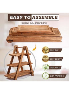 L&E 4 Pack Wood 3 Tier Serving Tray Set 3 Tiered Cupcake Stand and 3 Pcs Wood Tray Rectangle Serving Platter Wooden Farmhouse Tiered Tray for Birthday Party Baby Shower Tray Decor  - Image 5