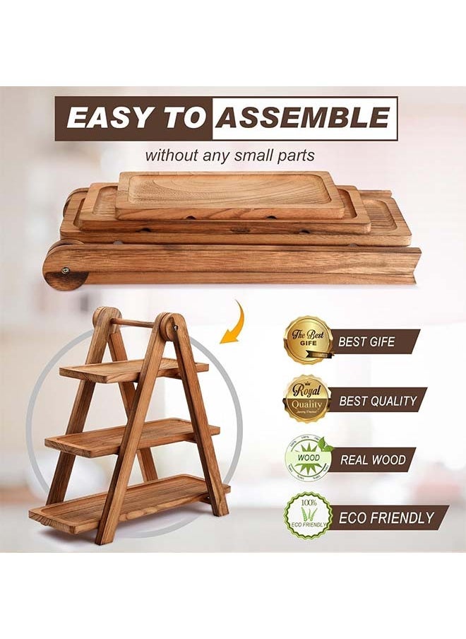 L&E 4 Pack Wood 3 Tier Serving Tray Set 3 Tiered Cupcake Stand and 3 Pcs Wood Tray Rectangle Serving Platter Wooden Farmhouse Tiered Tray for Birthday Party Baby Shower Tray Decor  - Image 5