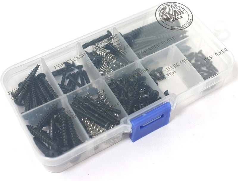 MAKA Guitar Screw Kit Assortment Box Kit for Electric Guitar Bridge, Pickup, Pickguard, Tuner, Switch, Neck Plate, with Springs, 9 Types, Total 149 Screws, Black - Image 2