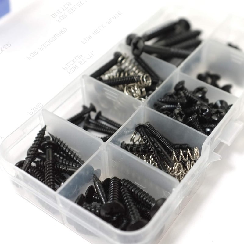 MAKA Guitar Screw Kit Assortment Box Kit for Electric Guitar Bridge, Pickup, Pickguard, Tuner, Switch, Neck Plate, with Springs, 9 Types, Total 149 Screws, Black - Image 4