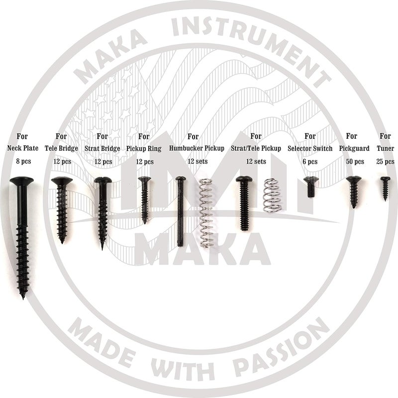 MAKA Guitar Screw Kit Assortment Box Kit for Electric Guitar Bridge, Pickup, Pickguard, Tuner, Switch, Neck Plate, with Springs, 9 Types, Total 149 Screws, Black - Image 3