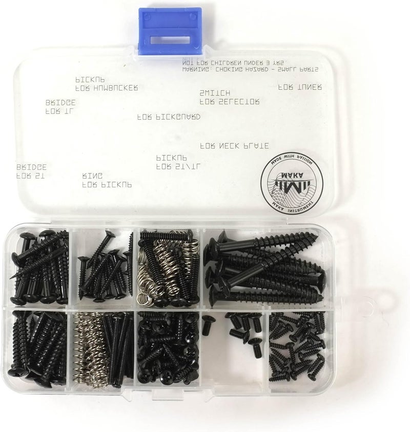 MAKA Guitar Screw Kit Assortment Box Kit for Electric Guitar Bridge, Pickup, Pickguard, Tuner, Switch, Neck Plate, with Springs, 9 Types, Total 149 Screws, Black - Image 1