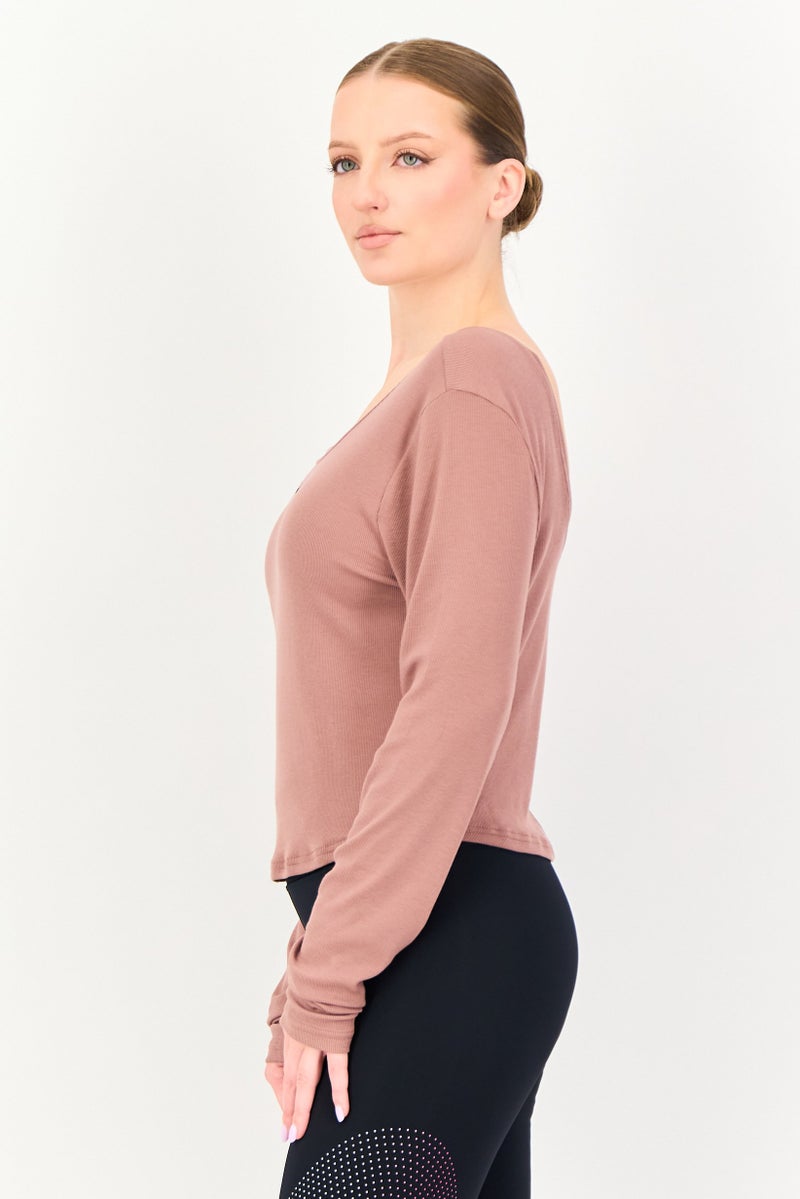 Nike Women Tight Fit Long Sleeve Training T-Shirt, Mauve - Image 3