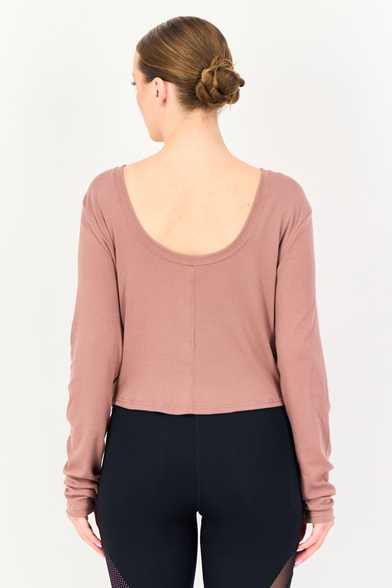 Nike Women Tight Fit Long Sleeve Training T-Shirt, Mauve - Image 4