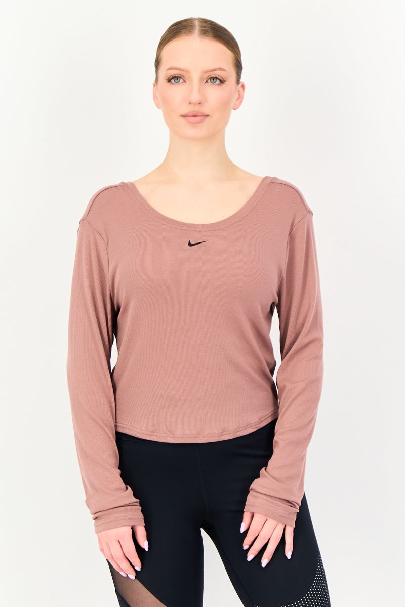 Nike Women Tight Fit Long Sleeve Training T-Shirt, Mauve - Image 1