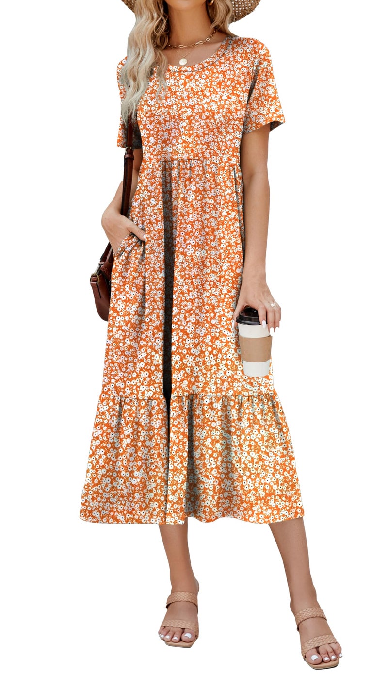 Jeqeocafy Summer Dresses for Women Flowy Maxi Sundress Short Sleeve Tiered Beach Dress with Pockets 2026 Vacation Travel - Image 1