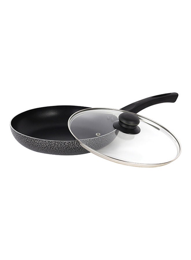 Royalford Aluminum Fry Pan With Tempered Glass Lid Strong Aluminum Body With Non Stick Coating And Bakelite Handle Compatible With Hot Plate Halogen Ceramic And Gas Stovetops Black - Image 3