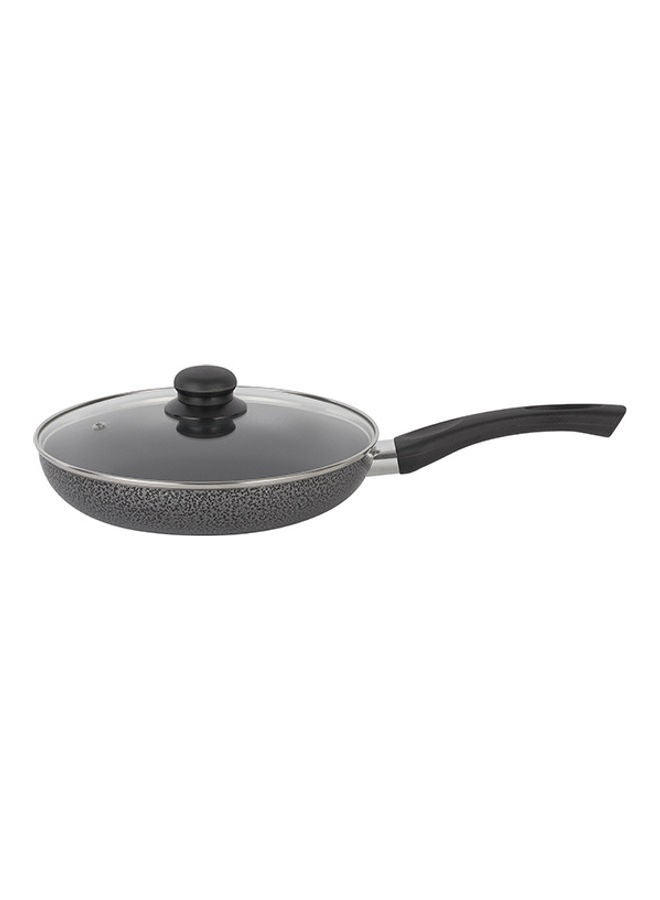 Royalford Aluminum Fry Pan With Tempered Glass Lid Strong Aluminum Body With Non Stick Coating And Bakelite Handle Compatible With Hot Plate Halogen Ceramic And Gas Stovetops Black - Image 2