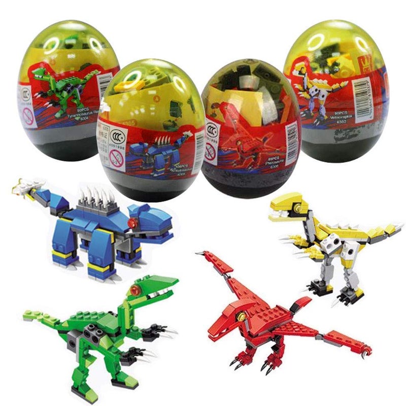 Anditoy 4 Pack Dinosaur Building Blocks Toys in Jumbo Eggs for Kids Boys Girls Easter Basket Stuffers Fillers Gifts Party Favors - Image 2