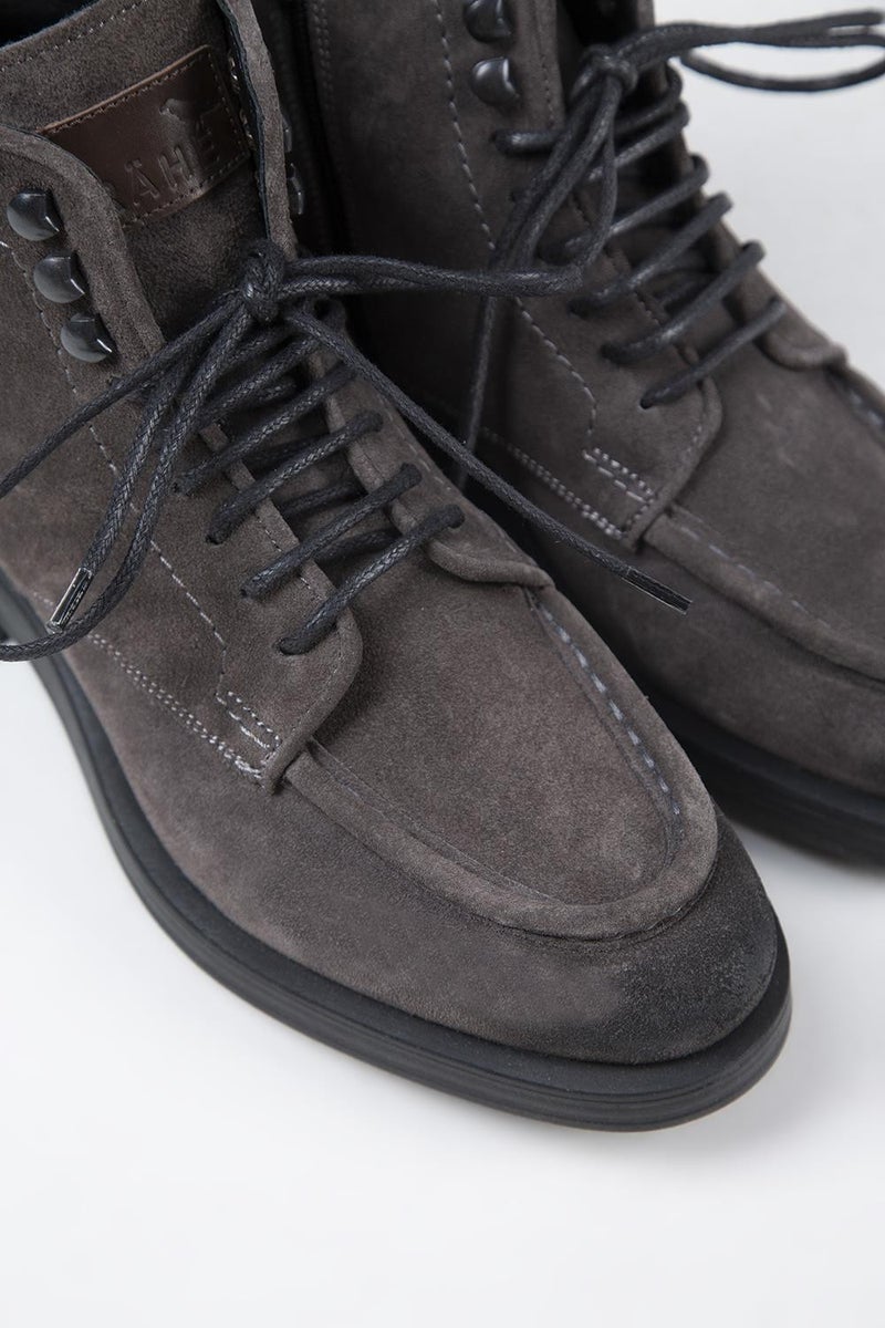 Krahe Dante Men's Genuine Leather Lace-up Zippered Dark Gray Boots - Image 5