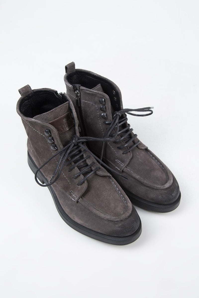 Krahe Dante Men's Genuine Leather Lace-up Zippered Dark Gray Boots - Image 3