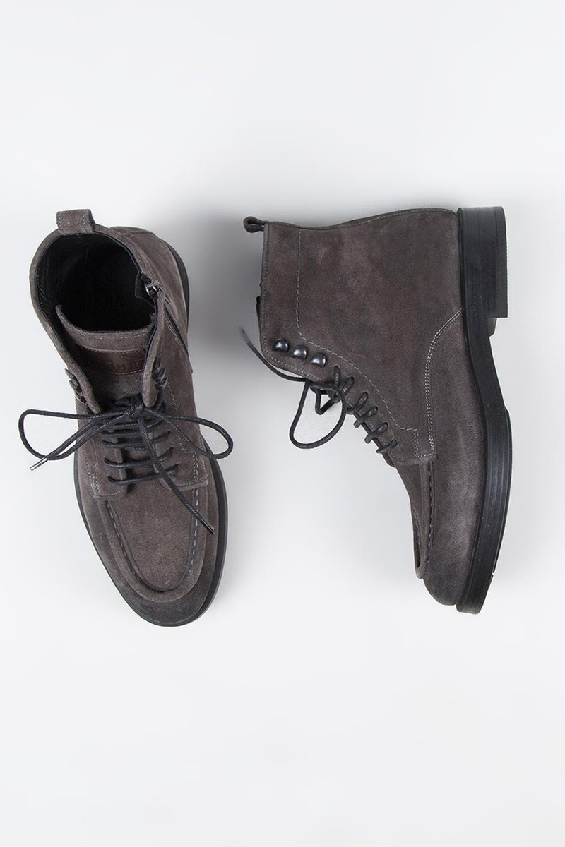 Krahe Dante Men's Genuine Leather Lace-up Zippered Dark Gray Boots - Image 1