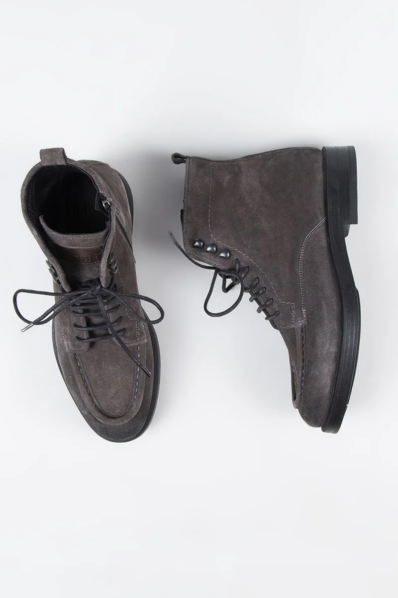 Krahe Krahe Dante Men's Genuine Leather Lace-up Zippered Dark Gray Boots
