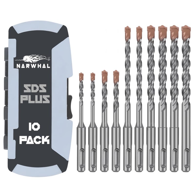 SDS Plus Rotary Hammer Drill Bit Set 10 Pack 18 14 516 38 and 12 Carbide Tipped Perfect for Drilling Through Concrete Cement Stone Brick Ceramic Pots More