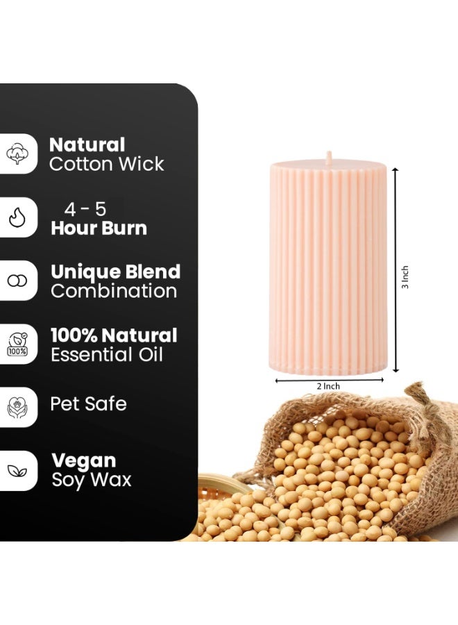 atorakushon Soy Wax Pillar Candle Set of 3 Pcs Ribbed Scented Pillar Candles 2x3''inches for Home Decor Diwali Wedding Valentine Church x-Mass (Peach) - Image 3