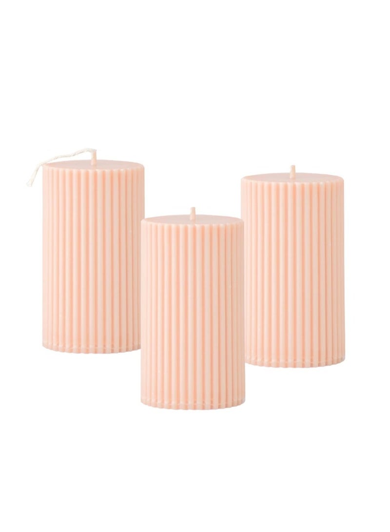 atorakushon Soy Wax Pillar Candle Set of 3 Pcs Ribbed Scented Pillar Candles 2x3''inches for Home Decor Diwali Wedding Valentine Church x-Mass (Peach) - Image 1