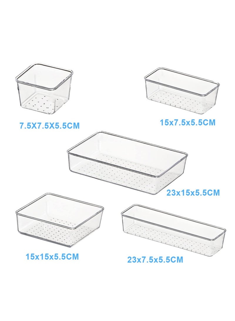 LEFAFA 25 PCS Clear Plastic Drawer Organizers Set, 4 Different Size Versatile Bathroom and Vanity Drawer Organizer Trays, Storage Bins for Makeup, Bedroom, Kitchen Gadgets Utensils and Office - Image 2