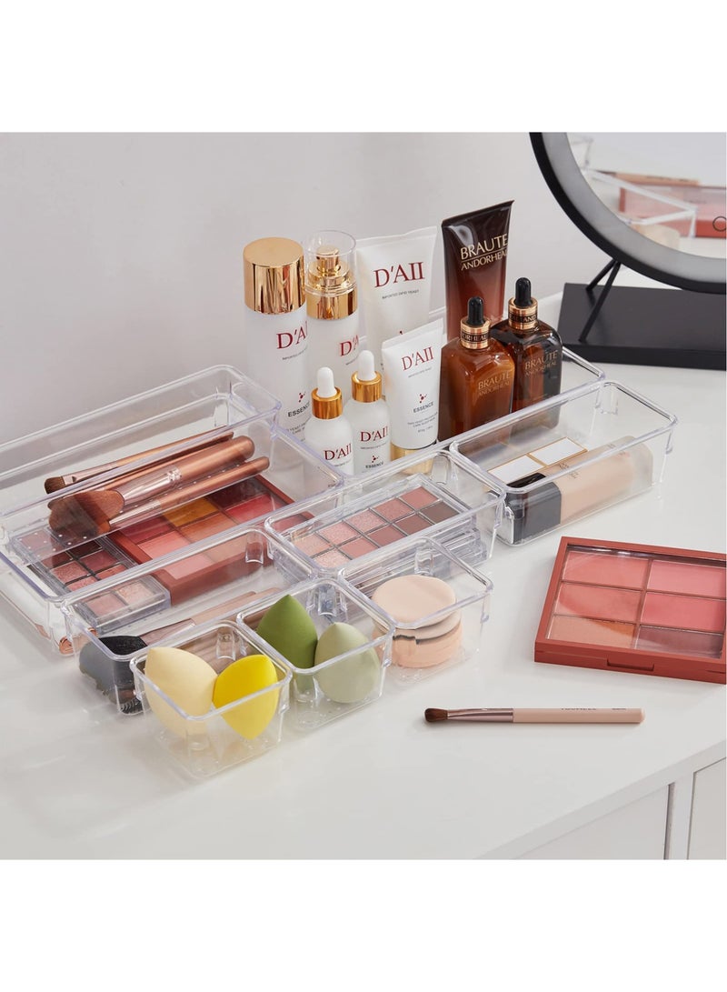 LEFAFA 25 PCS Clear Plastic Drawer Organizers Set, 4 Different Size Versatile Bathroom and Vanity Drawer Organizer Trays, Storage Bins for Makeup, Bedroom, Kitchen Gadgets Utensils and Office - Image 4