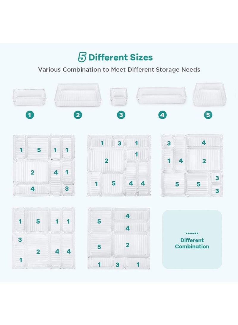 LEFAFA 25 PCS Clear Plastic Drawer Organizers Set, 4 Different Size Versatile Bathroom and Vanity Drawer Organizer Trays, Storage Bins for Makeup, Bedroom, Kitchen Gadgets Utensils and Office - Image 3