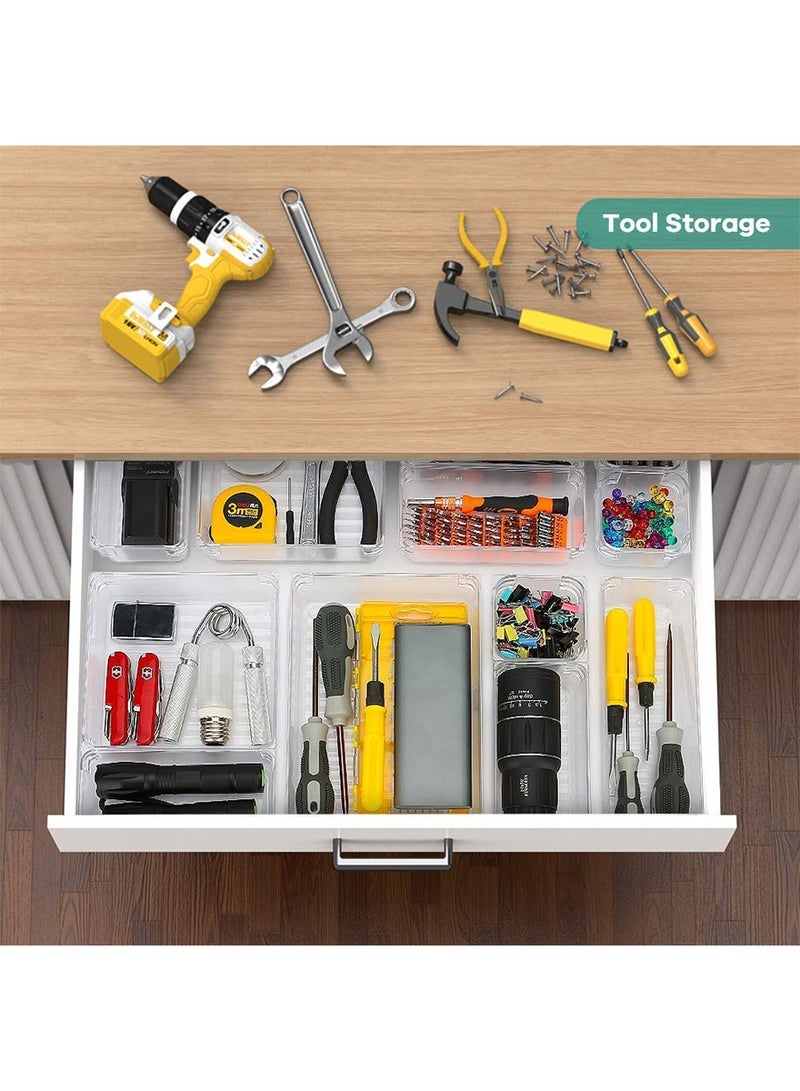 LEFAFA 25 PCS Clear Plastic Drawer Organizers Set, 4 Different Size Versatile Bathroom and Vanity Drawer Organizer Trays, Storage Bins for Makeup, Bedroom, Kitchen Gadgets Utensils and Office - Image 5