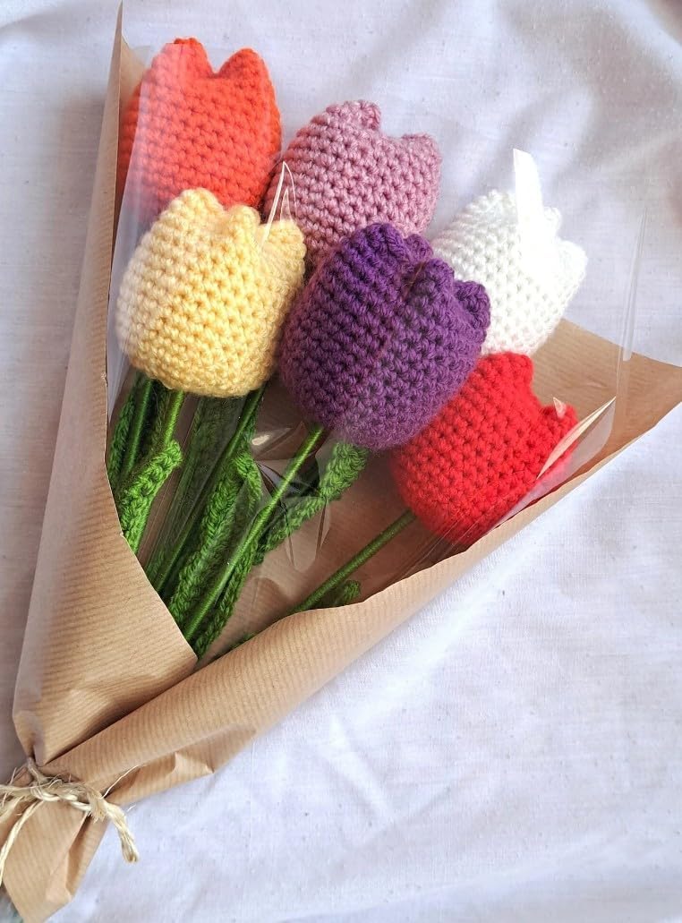 VRB Dec 5pcs Artificial Crochet Flower Bouquet/Artificial Flowers Bunch/Crochet flowers bouquet/Crochet flowers/Flowers Bouquet Gift for Girls Home Decor,gifting,etc. (Design 7) - Image 3