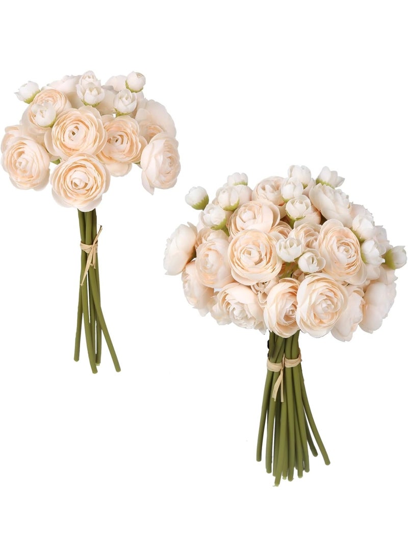 SYOSI Artificial Ranunculus Flowers, Mini Faux Flowers for DIY Crafts and Wedding Decorations, 12PCS Small Decorative Fake Flowers for Bridal Shower, Home Decor, Floral Arrangements, Cream, 2 Bouquets - Image 1