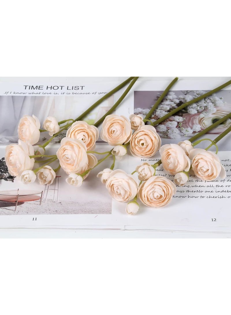 SYOSI Artificial Ranunculus Flowers, Mini Faux Flowers for DIY Crafts and Wedding Decorations, 12PCS Small Decorative Fake Flowers for Bridal Shower, Home Decor, Floral Arrangements, Cream, 2 Bouquets - Image 5