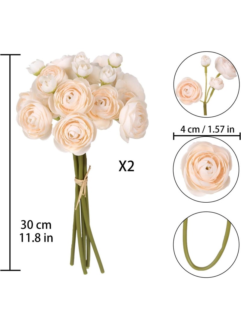 SYOSI Artificial Ranunculus Flowers, Mini Faux Flowers for DIY Crafts and Wedding Decorations, 12PCS Small Decorative Fake Flowers for Bridal Shower, Home Decor, Floral Arrangements, Cream, 2 Bouquets - Image 2