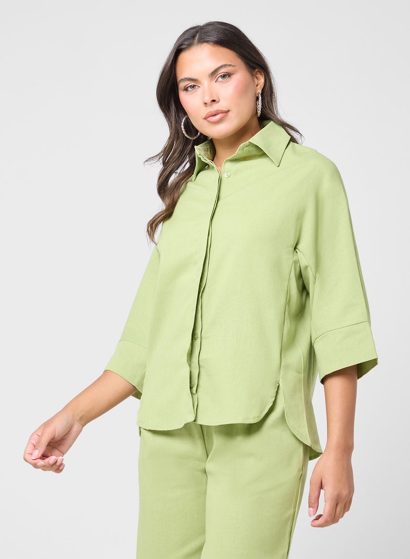 Ginger Linen Blend Relaxed Fit Shirt & Pant Coord Set - Image 3