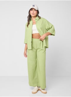 Ginger Linen Blend Relaxed Fit Shirt & Pant Coord Set  - Image 1