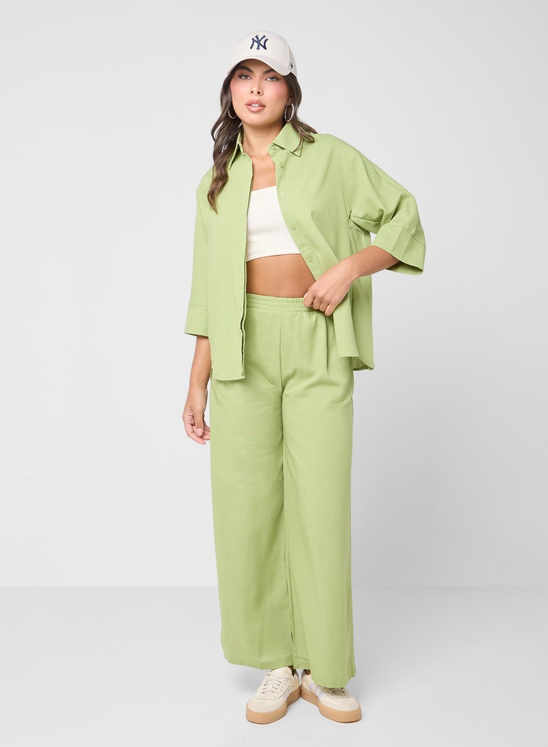 Ginger Linen Blend Relaxed Fit Shirt & Pant Coord Set - Image 1