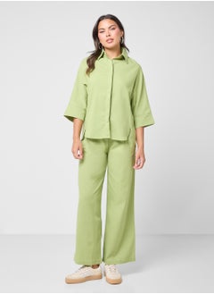 Ginger Linen Blend Relaxed Fit Shirt & Pant Coord Set  - Image 5
