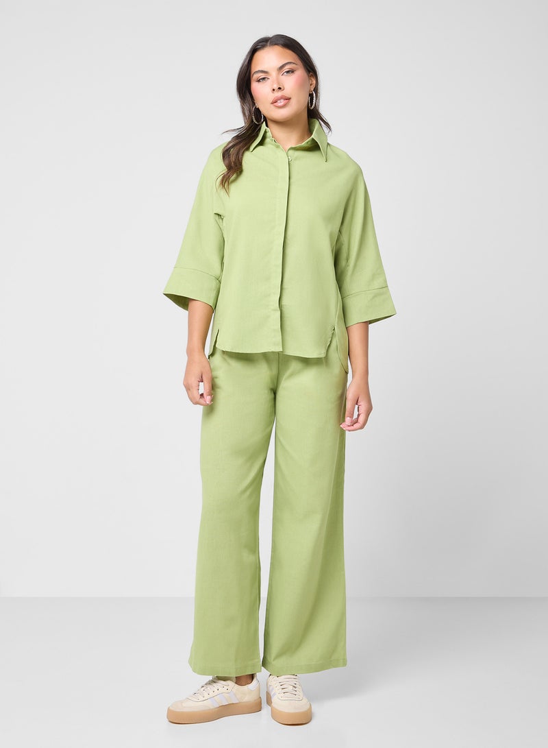 Ginger Linen Blend Relaxed Fit Shirt & Pant Coord Set - Image 5