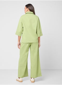 Ginger Linen Blend Relaxed Fit Shirt & Pant Coord Set  - Image 2